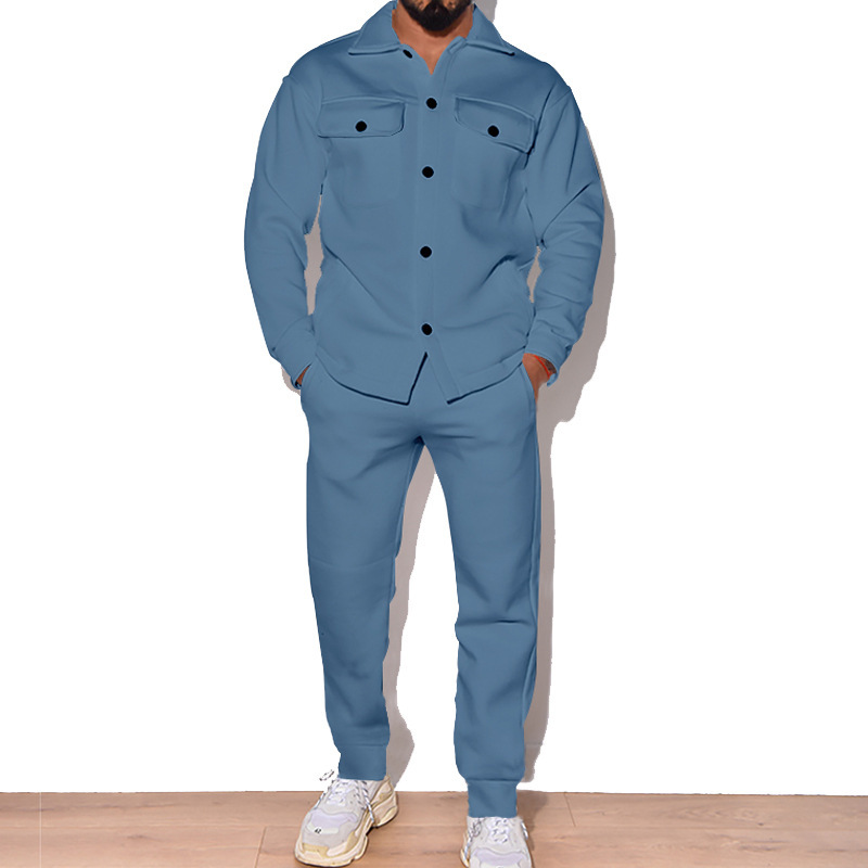 2024 Große Mode Trendy Herren Herbst Knopf Wildleder Casual Jacke Hose 2 Stück Set_voghion.com