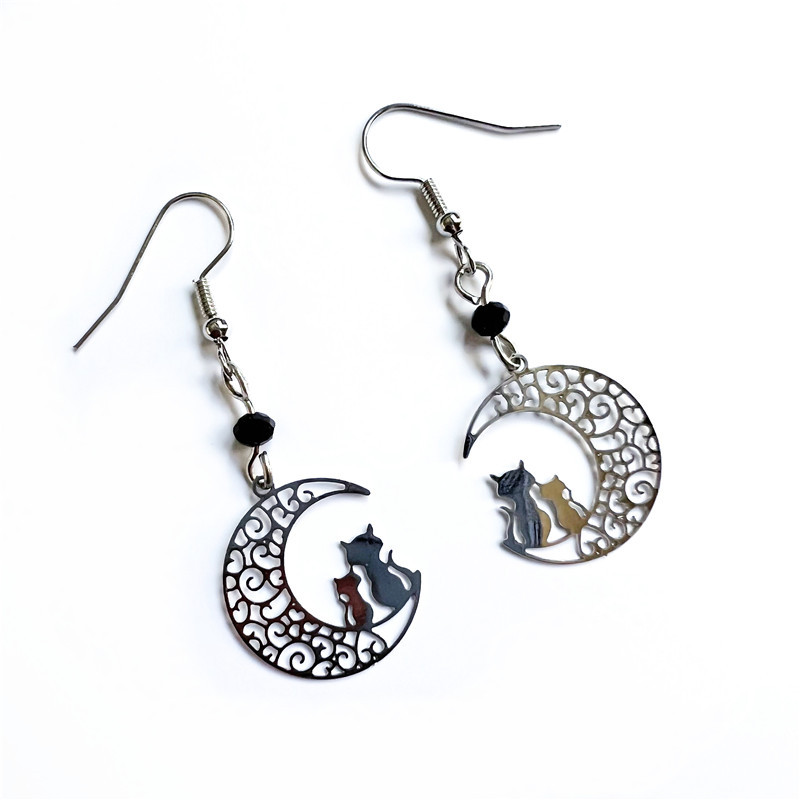 Orecchini in argento luna gattino ciondolo luna gatto orecchini da donna semplici orecchini temperamento personalità mezzaluna cava_voghion.com