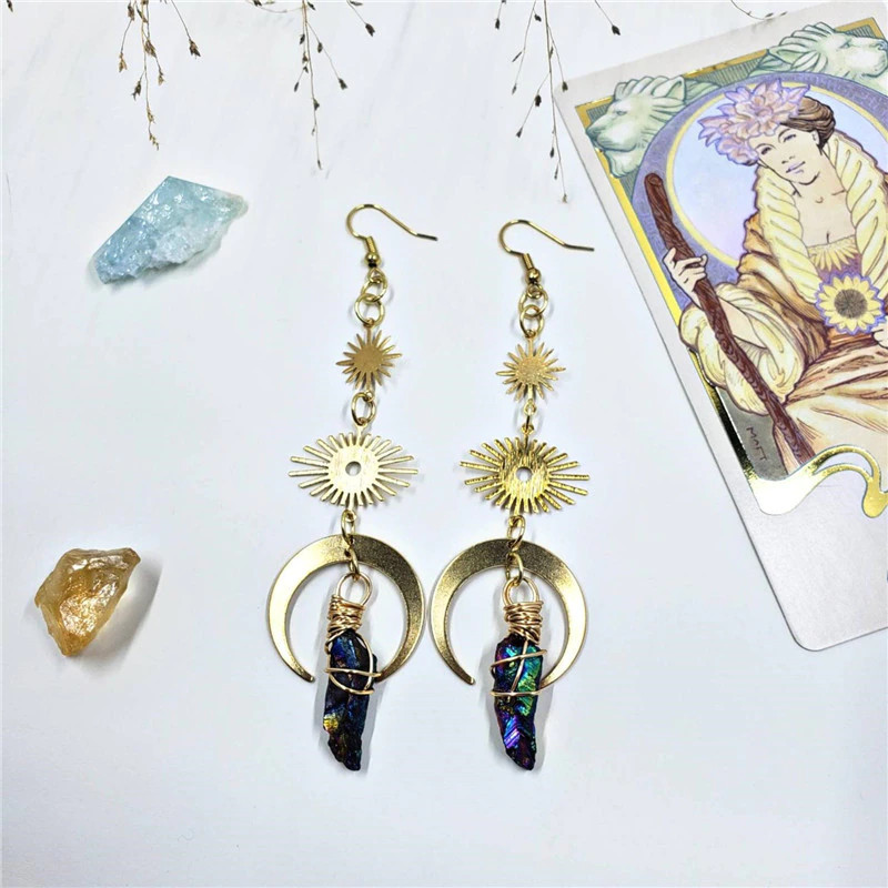 Earrings Celestial Halo Crystal Moon Earrings_voghion.com