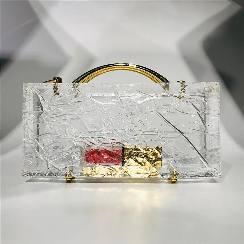 Borsa a secchiello in acrilico per feste serali, pochette trasparente in plastica trasparente Sier Designer Bags_voghion.com