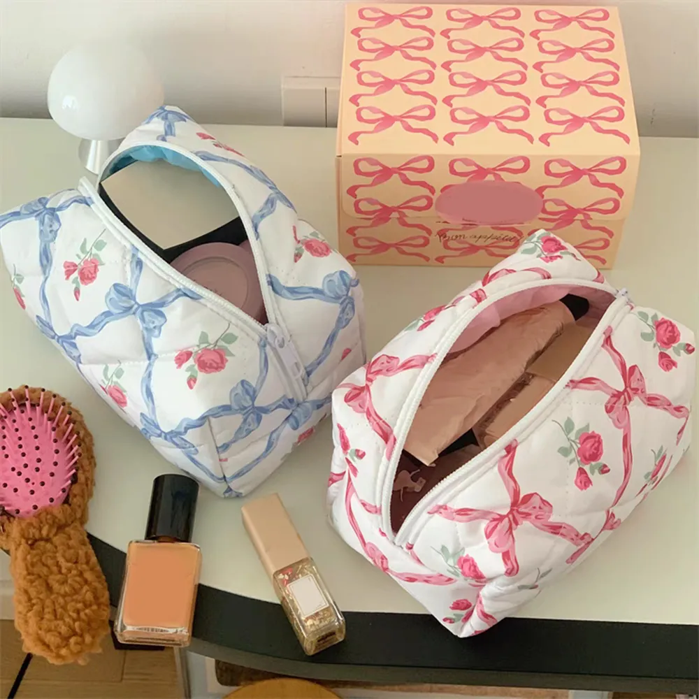 Borsa da viaggio portatile, casual, da donna, piccola, con pochette porta trucchi, grande capacità, in cotone e rosa._voghion.com