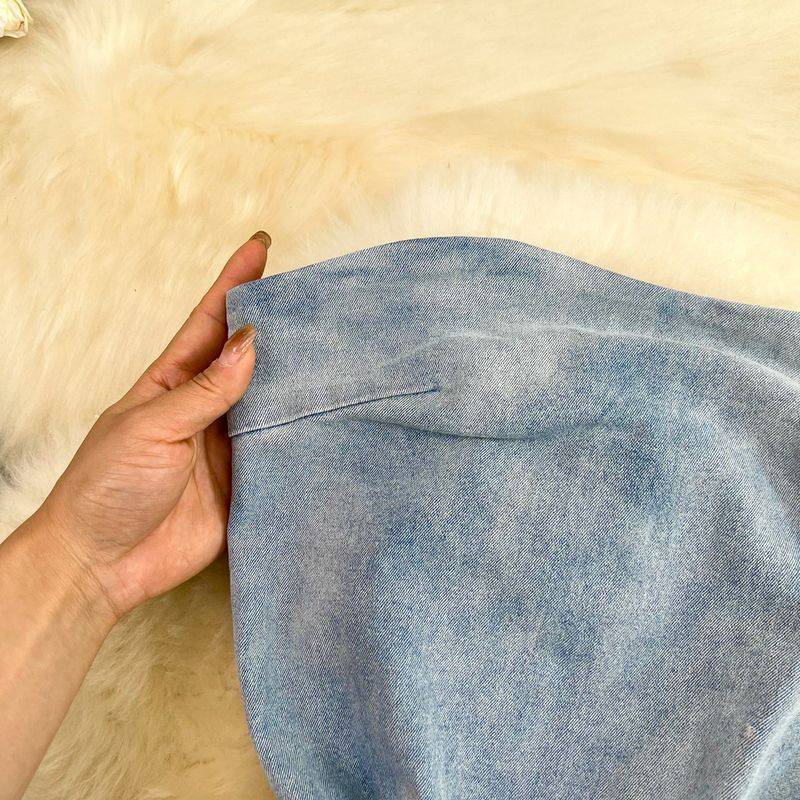 Women's color-changing tube top waist slimming mid-length back slit denim hip-hing dress_voghion.com