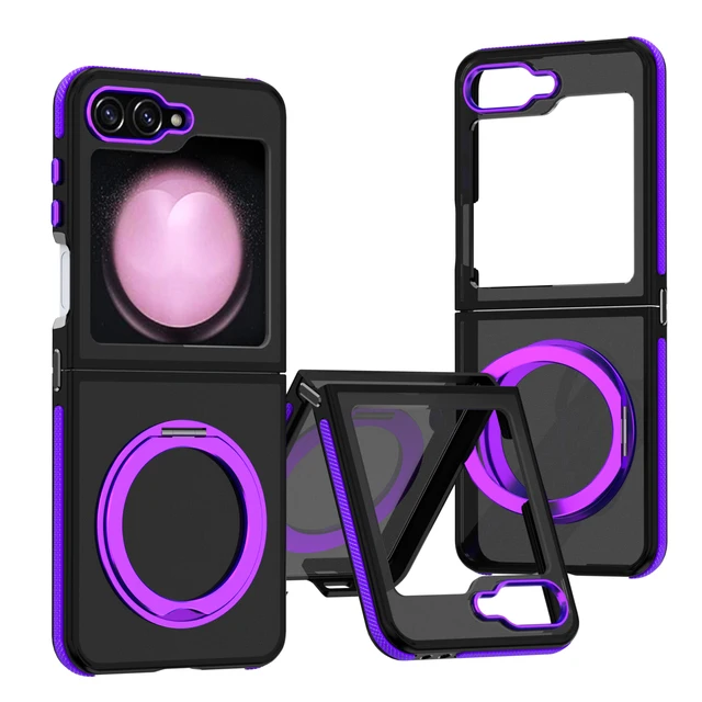 360° rotéierbar Ringhalter Telefonshülle fir Samsung Galaxy Z Flip 6 Flip6 5G schockfest Hard Shell Cover_voghion.com