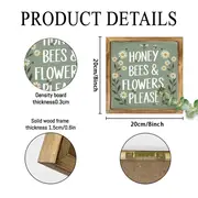 "8x8" 'Honey Bees & Flowers, Please' Wood Sign - Rustic Farmhouse Wall Art For Living Room, Entryway | Playful Easter Gift_voghion.com