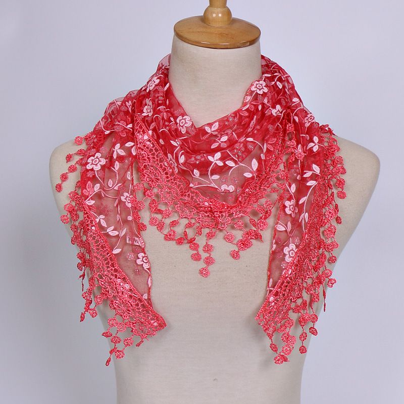 Spring And Autumn ral Lace Korean Edition Triangle Headcloth Classic Breathable Hollow Solid Color Scarf_voghion.com