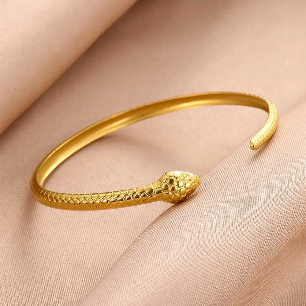 Bracelets Stainless Steel Classic Snake Open For Women 2024 Trendy Simplicity Gold Color Charm Bracelet Bangle Jewelry_voghion.com