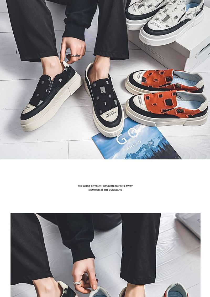 MannNeil 2024 New Summer Breathable Canvas Trdy M's Versatile Instagram High Street Brok Hole Beggar Board Shoes_voghion.com