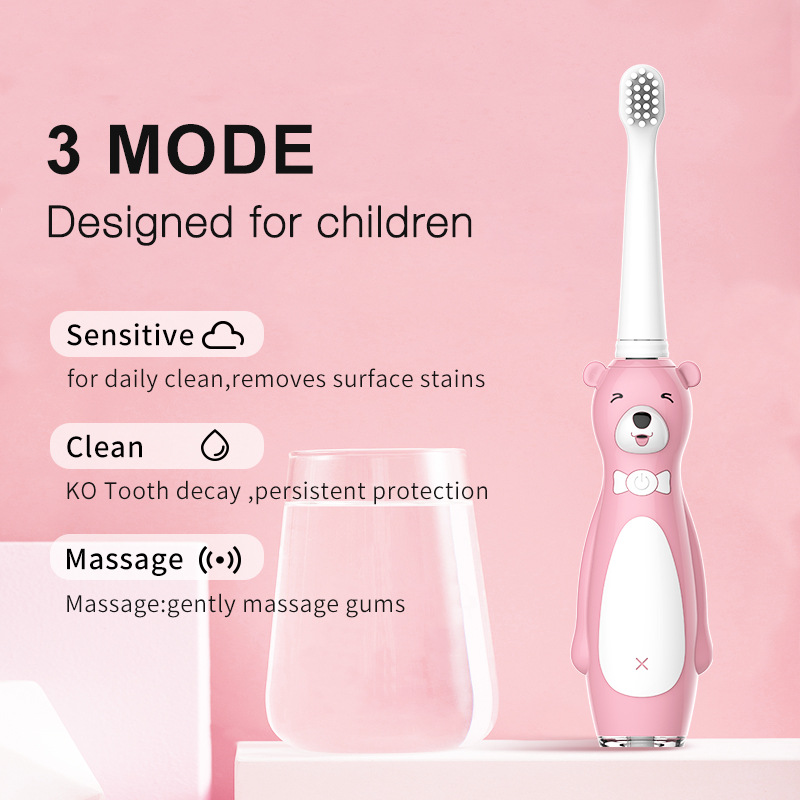 Seago Elektrische Zahnbürste für Kinder, Sonic Wave, 3-6-12 Jahre alt, weiche Borsten, 3 Bürstenköpfe, wiederaufladbar, wasserdicht, IPX7_voghion.com