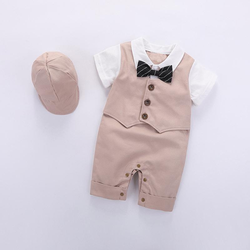 Mutter & Kinder Sommer baby kleid gentleman kleid junge kurzarm weste overall/klettern anzug + hut_voghion.com