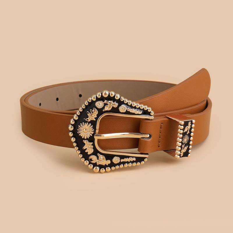 New Women's Needle Buckle Belt Black Decorative Carved Punk Style Jeans With Eye Bags For Women_voghion.com