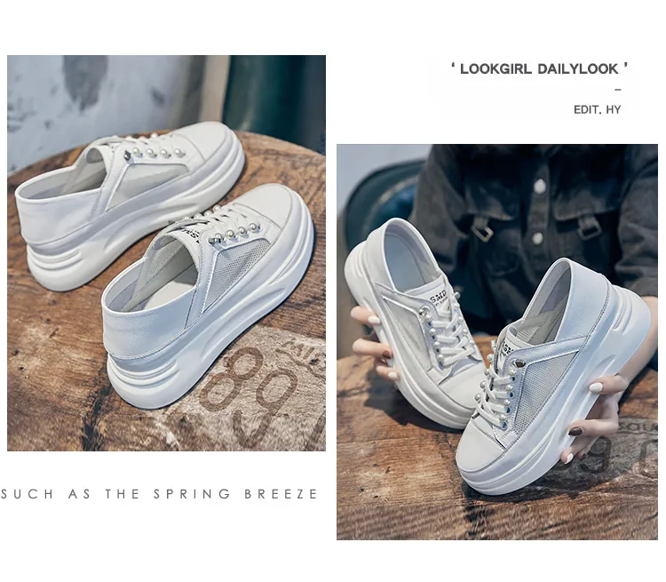 Scarpe casual leggere, traspiranti e comode, in vera pelle, con fondo piatto, bianche._voghion.com