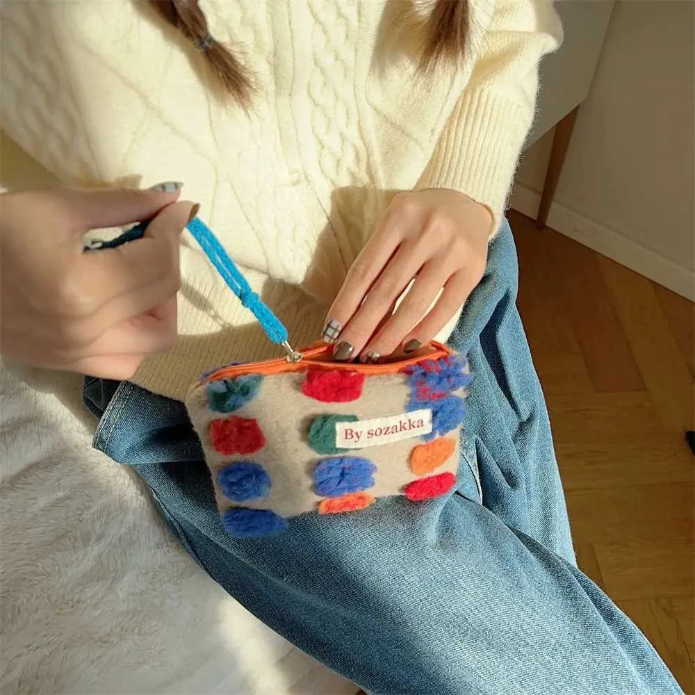 Dots Plush Coin Purse Pendant Retro Wallet Sanitary Napkin Storage Bag Zipper Kaii Cosmetic Data Cable Ba241210_voghion.com