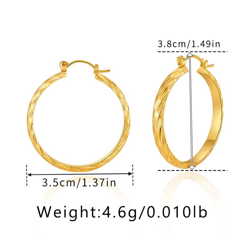 Orecchini a cerchio semplici alla moda, personalità minimalista, in metallo con texture, placcati in rame e oro vero._voghion.com