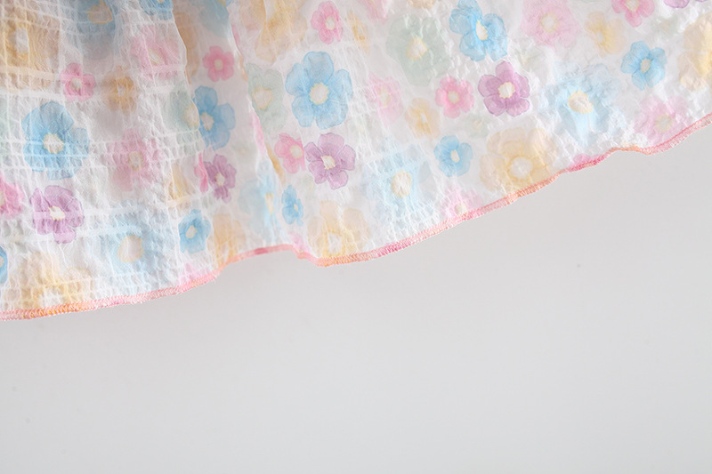 Neues Sommerkleid für Mädchen, rosa, Strand, lässig, bequem, mit Riemen, fragmentiertes Blumenkleid, Fliege, Netz, gefaltetes Strandkleid_voghion.com