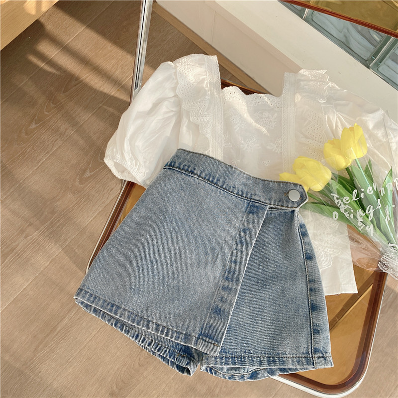 Mutter & Kinder Sommer Neue Mädchen Koreanischen Stil Mode Zwei Stück Spitze Top Plus Jeans Anzug_voghion.com