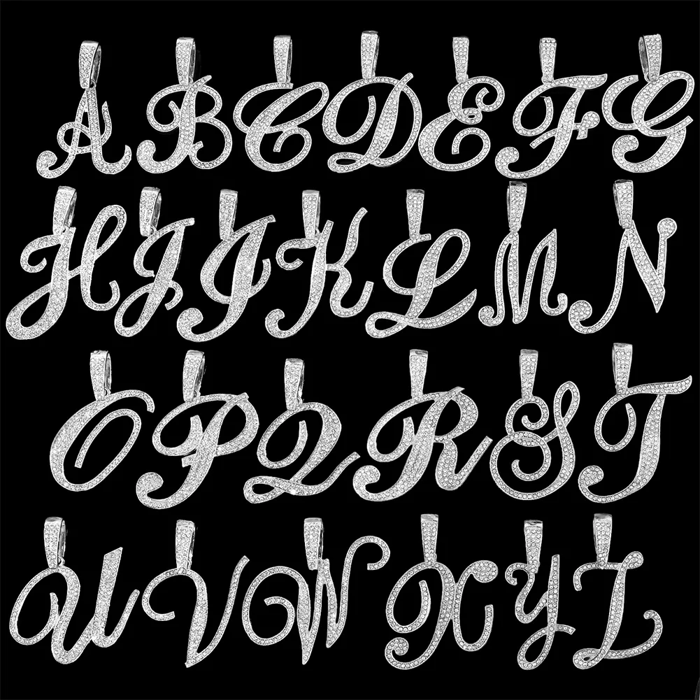 Catene Flatfoosie Collana con ciondolo a forma di lettera corsiva in acciaio inossidabile per donna con strass scintillanti e iniziale alla moda_voghion.com