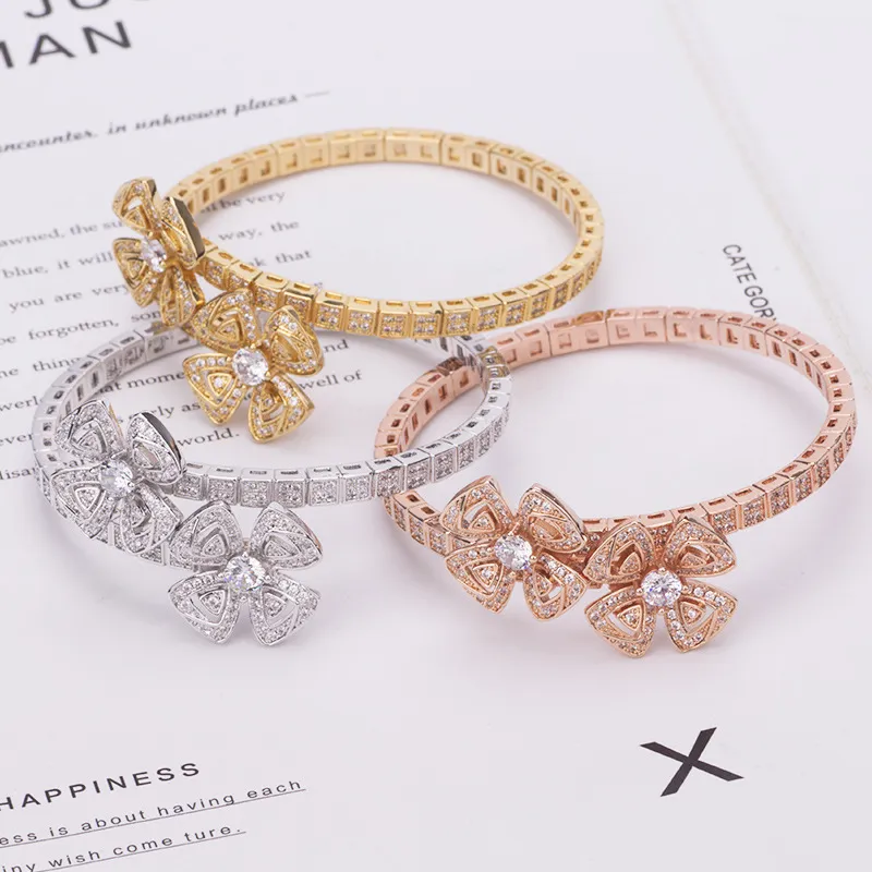 gold Sliver Flower Diamond Bangle Bracelets Chain Love Designer For Women Men Girl Couple Fashion Designer Wedding Party_voghion.com