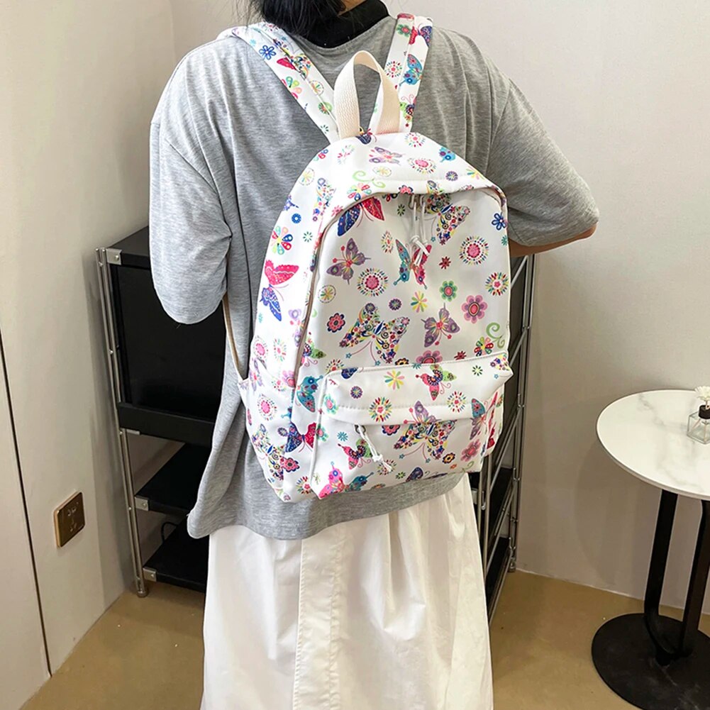School for Girls Teens Women Laptop Knapsack Cute Butterfly Floral Backpack Nylon Large Student Book Bags 2023_voghion.com