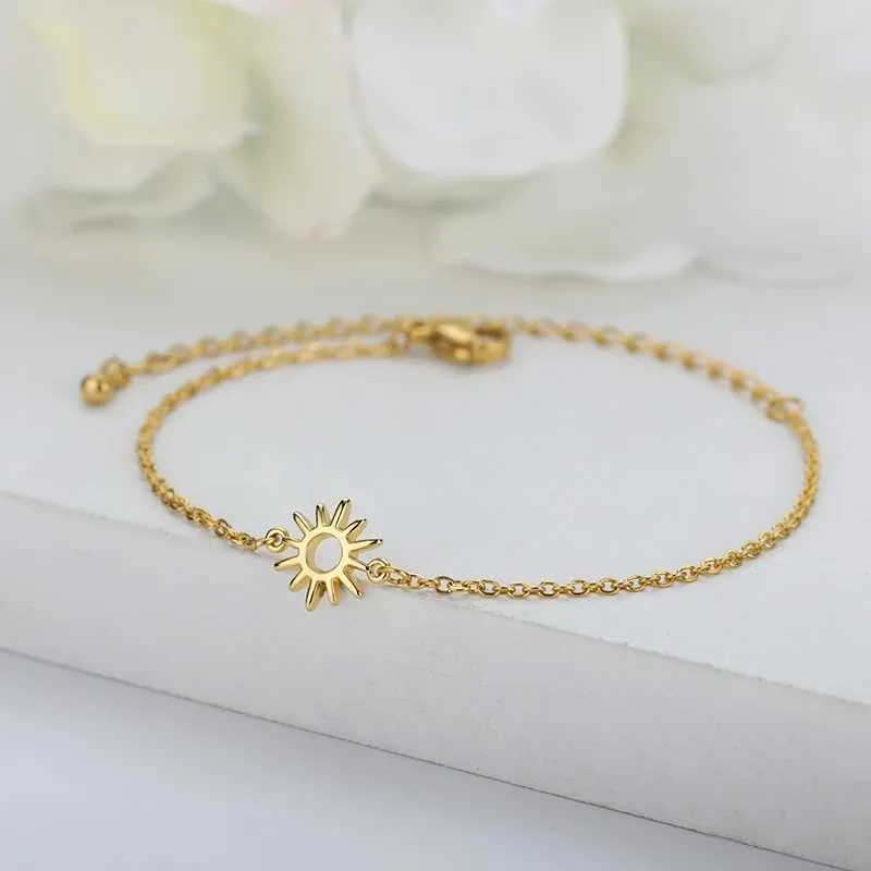 Bangle ICFTZWE Sun Hollow Bracelets For Women Stainless Steel Hand Chain Vintage Suower Anklet Boho Foot Jewelry Gift_voghion.com