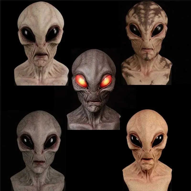 Masque d'Halloween en latex avec grands yeux horribles, OVNI, visage complet, effrayant, horreur, tête d'alien, masques pour adultes, accessoires de fête de monstre, cosplay_voghion.com