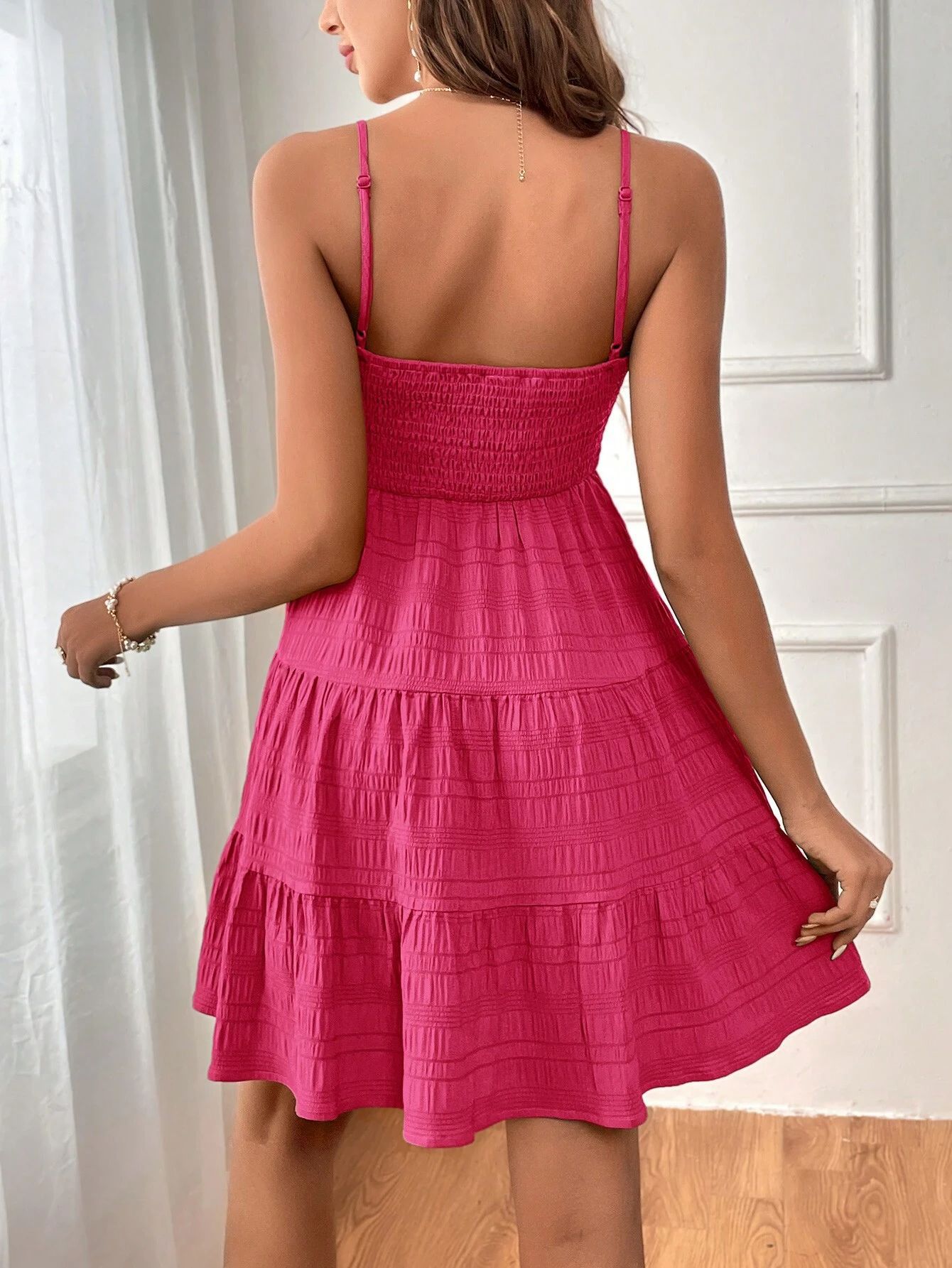 2025 Women's Summer New One Collar Thin Strap Solid Color Versatile Texture Dress_voghion.com