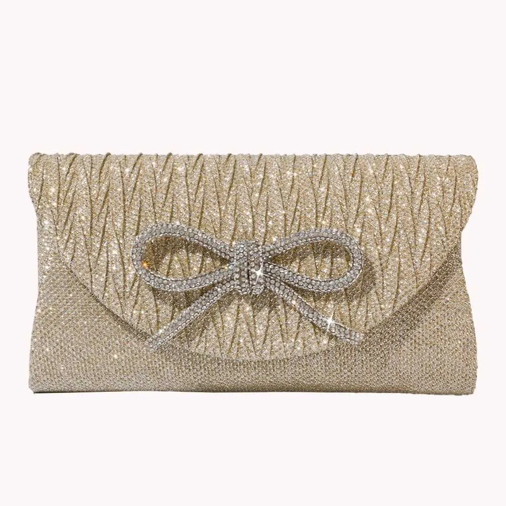 Elegante pochette con fiocco in cristallo scintillante da donna, con busta, per cena, sera, matrimonio, festa, ballo, portafoglio Y241019_voghion.com