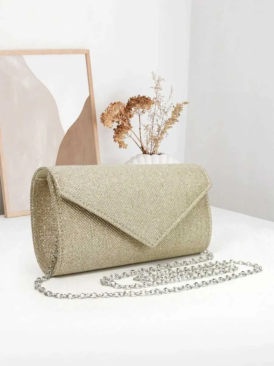 Womens envelope evening chain shoulder bag shiny sier long wallet womens wedding party clutch mini handbag Y241019_voghion.com