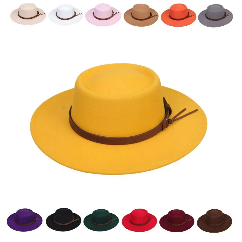 Wide Brim Hats Autumn And Winter Chain Flat Fedora Hat Women Monochromatic Jazz Top British Retro Panama Wholesale_voghion.com