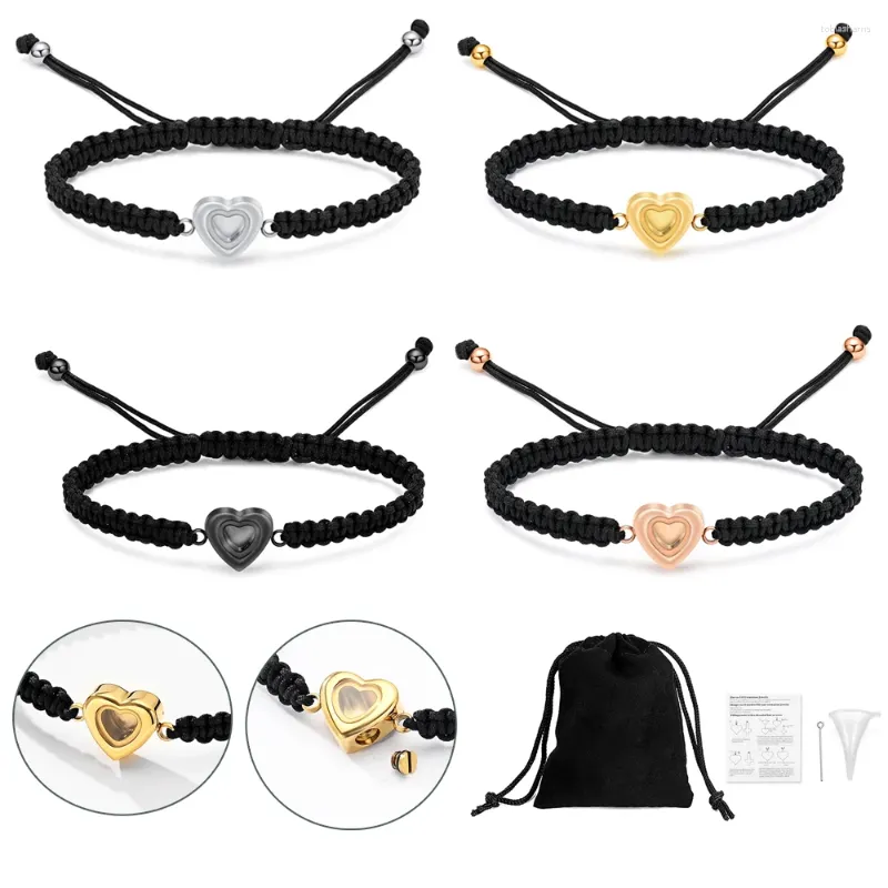 Armreif für Frauen, Gedenkarmband aus geflochtenem Seil, transparentes Herz, Mini-Urnenhalter, Andenkenschmuck, Länge verstellbar_voghion.com