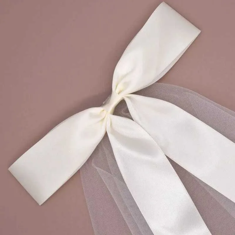 New Bridal With Hair Clip Cute Bow White Ivory Tulle Veil for Bride Hairwear Jewelry Marriage Wedding Accessories_voghion.com