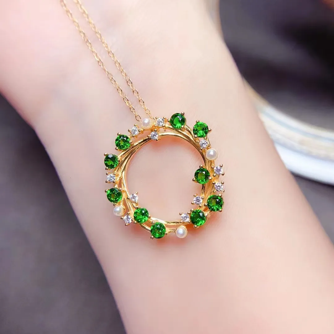 Catene MeiBaPJ Collana con ciondolo in diopside naturale di lusso con certificato Gioielli da sposa in argento puro per_voghion.com