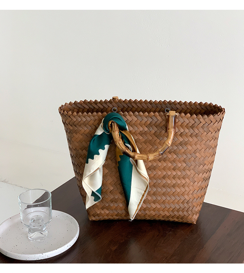 Neue Retro tragbare große Kapazität Totes vielseitige handgemachte Stroh Tasche Seide Schal gewebt Tasche_voghion.com