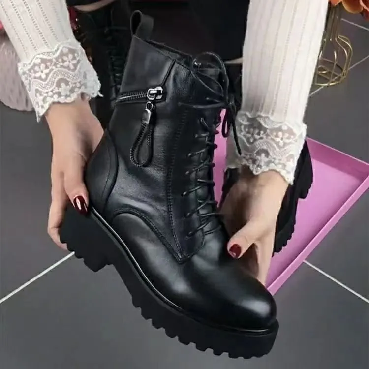 Botas de moto versátiles, casuales y de moda, con parte interior transpirable y cabeza redonda con suela gruesa_voghion.com