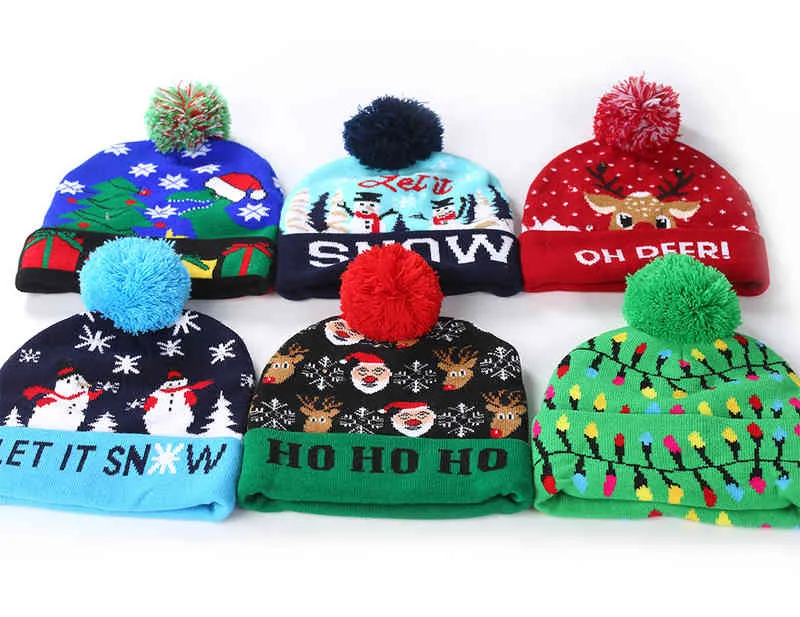 hats Scarves Sets Ball Caps Led Knitted Beanie Light Up Illuminate Warm Hat For Kid Adults Year Christmas Decoration_voghion.com