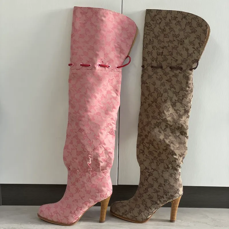 Designer Women Over The Knee Boots Winter Ankle Adjustable Straps Canvas Zipper Laces Original Shoes Ladies Girls Sexy_voghion.com
