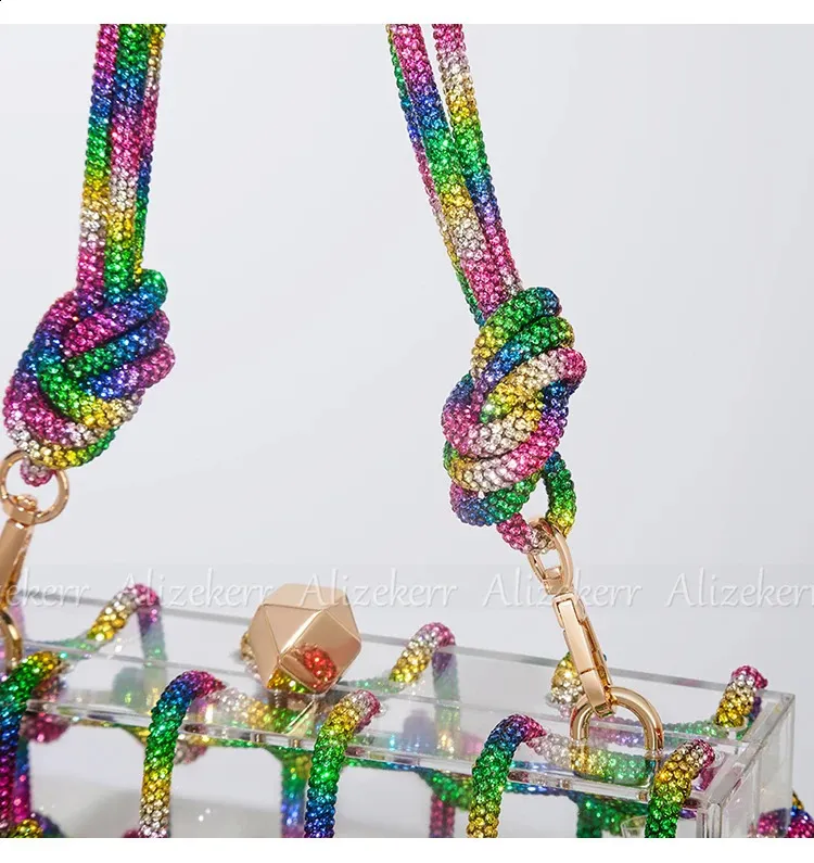 Bolsos de mano de noche con caja de acrílico transparente Dia para mujer, bolsos de mano y carteras de mano con cuerda anudada tejida, para bodas y fiestas_voghion.com