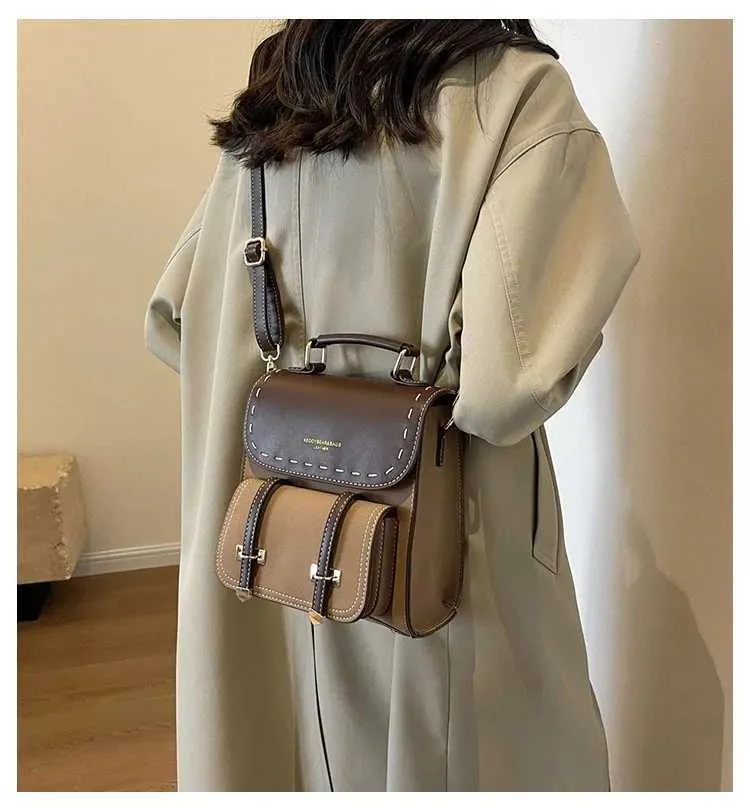Vintage Farbblock Rucksack Und Umhängetasche Für Damen_voghion.com