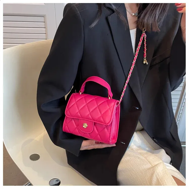 Bolso de hombro a cuadros de moda, informal, con correa de cadena, cruzado, de piel sintética, pequeño, con asa superior, 240830_voghion.com