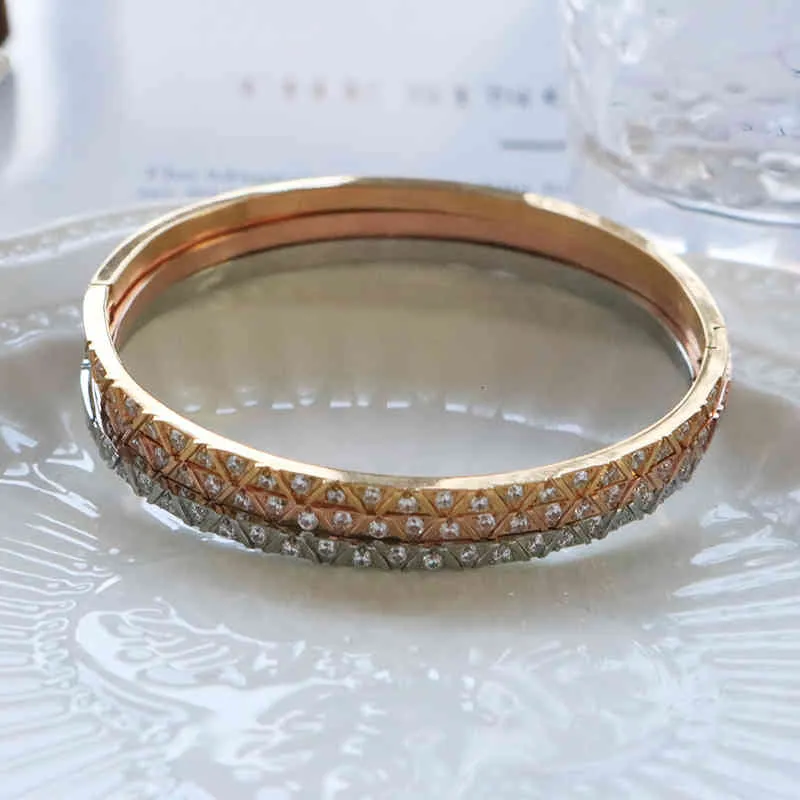 Geometrische Frauen Cubic Zirkon Armband Edelstahl Marke Dünne Armreifen für Frau Hochzeit Schmuck_voghion.com
