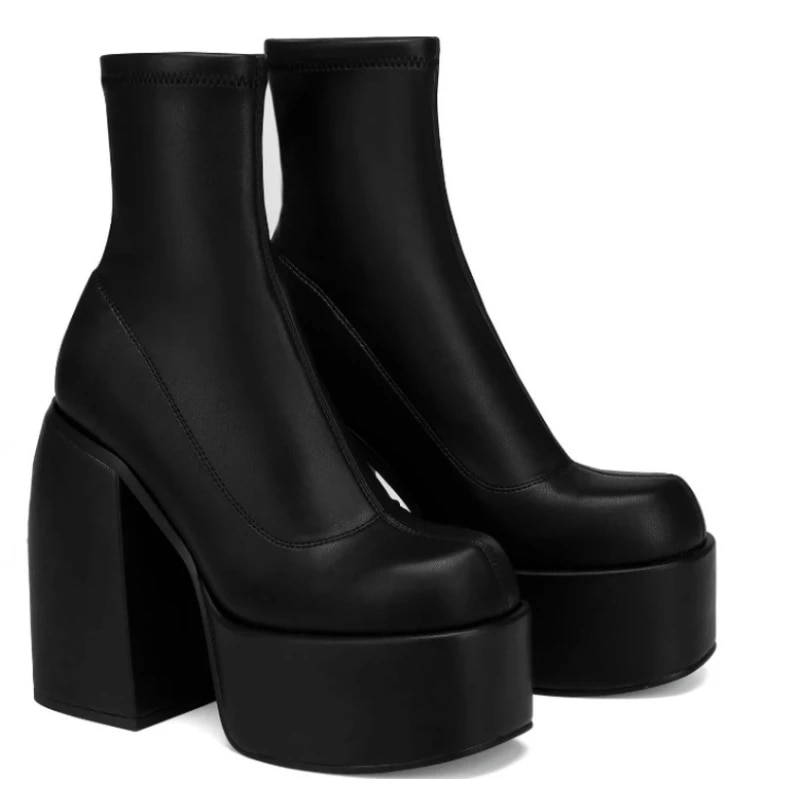Bottes modernes femmes plate-forme ronde T botte en cuir talons épais fermeture éclair concepteur bloc talon Shs mode filles décontracté_voghion.com