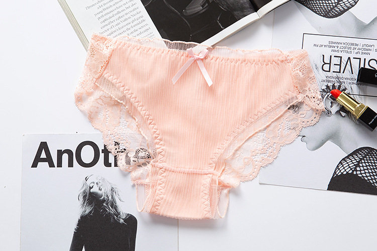 Calcinha feminina sexy rendada cintura baixa calcinha plissada com laço_voghion.com