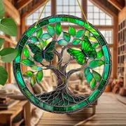 Emerald Butterfly Tree Of Life - 8" Acrylic Spiritual Art. Serene Decor For Meditation Spaces Or Mindful Gifts._voghion.com
