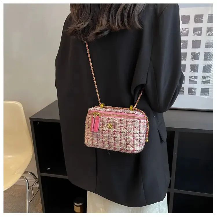 ELLOVADO Mini Dia Pattern Chain Shoulder Square Bag per donna Borse a tracolla alla moda Sac A Main Femme Viola 240725_voghion.com