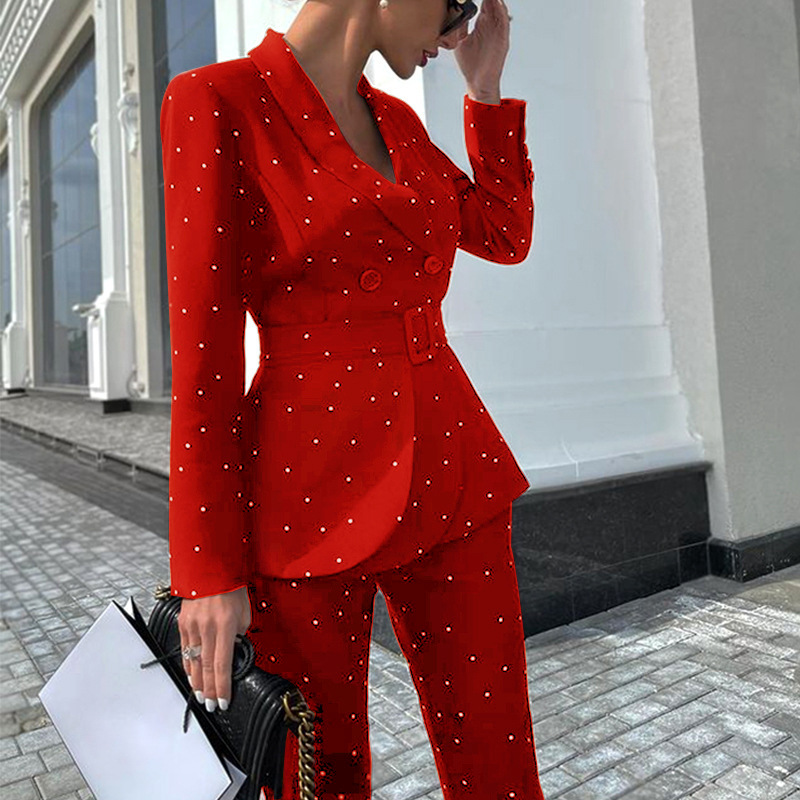 Women's Clothing Ladies Party Gathering Polka Dot Long Sleeve Suit Set