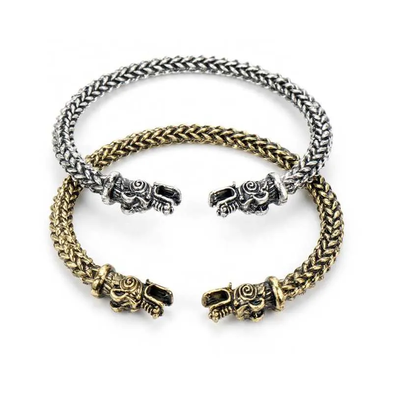 Viking Dragon Bracelet For Men Scandinavian Style Silver And Bronze_voghion.com