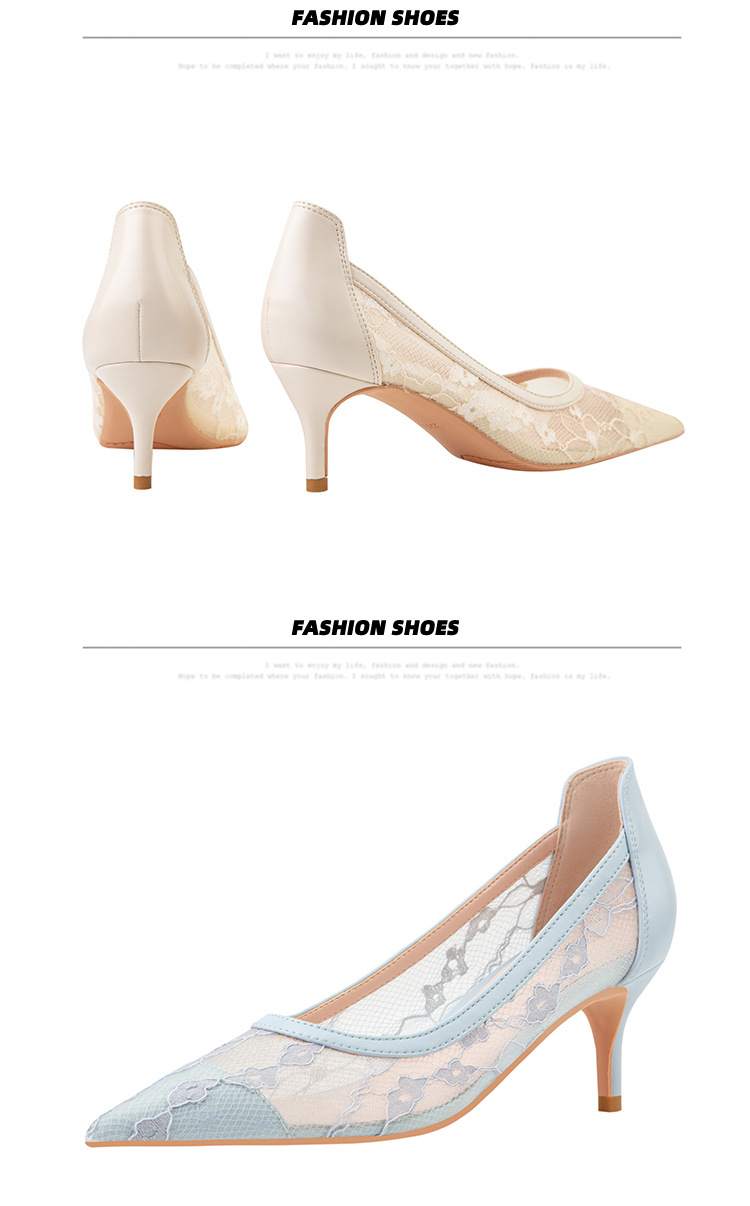 High heel thin heel shallow point flower embroidery lace mesh hollow sexy night club shoes_voghion.com