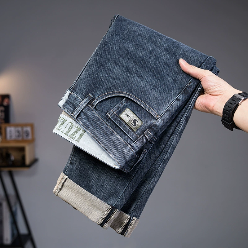 New Autumn/Winter Jeans Men's Deep Blue Elastic Jeans Men's Slim Fit Small Straight Leg Jeans Men's_mkmklike.com