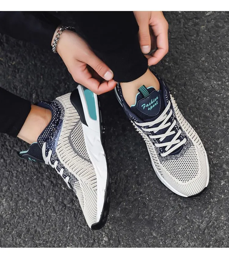 Men's Flying Woven Running Sneakers Breathable Low Top Trainers_voghion.com
