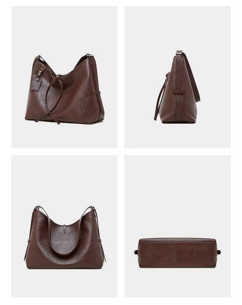 Toptrends Vintage Echtes Leder Große Unterarm Schulter Taschen Für Frauen 2024 Designer Einfache Weibliche Tote Hobo Damen_voghion.com