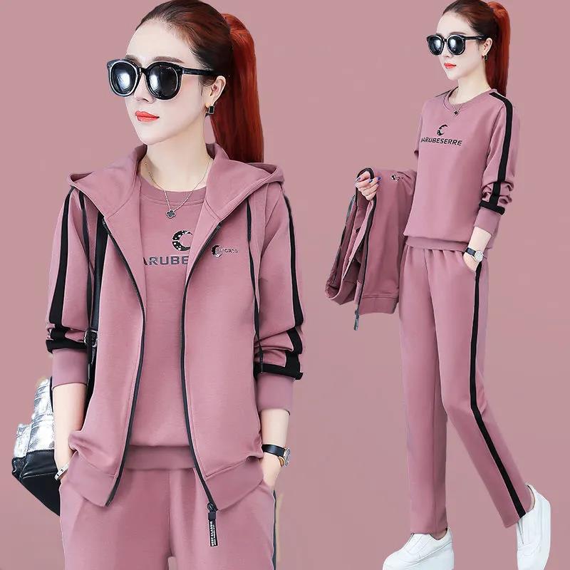 Vêtements pour femmes automne et hiver nouveau gilet costume trois pièces version féminine automne pull à manches longues grande taille costume de sport décontracté femme
